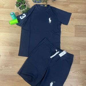 Navy Blue Polo T-Shirt and Shorts Set